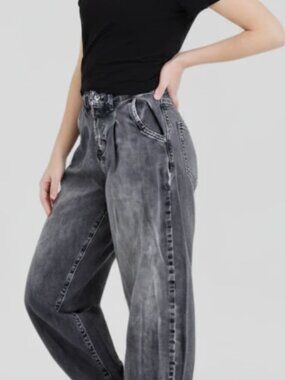 Zara Premium Denim High Rise Barrel Balloon Gray Wash Jeans Women Size 4 EUR 36